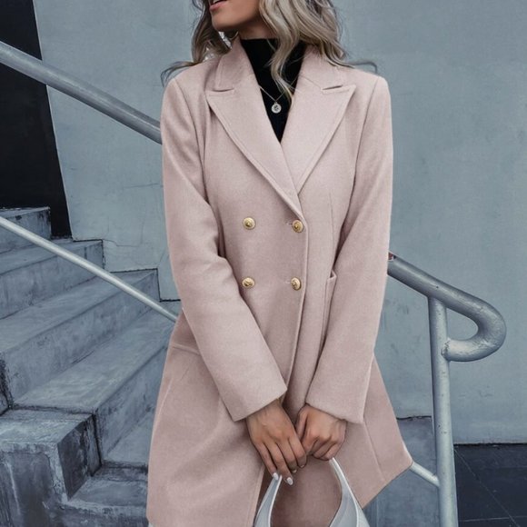 double breasted overcoat pea coat baby blue pastel long line - Picture 15 of 16